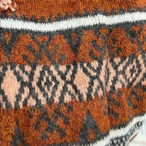 Tribal Print Sweater Cardigan Fringe Aztec Knit RUST - Picture 9 of 9